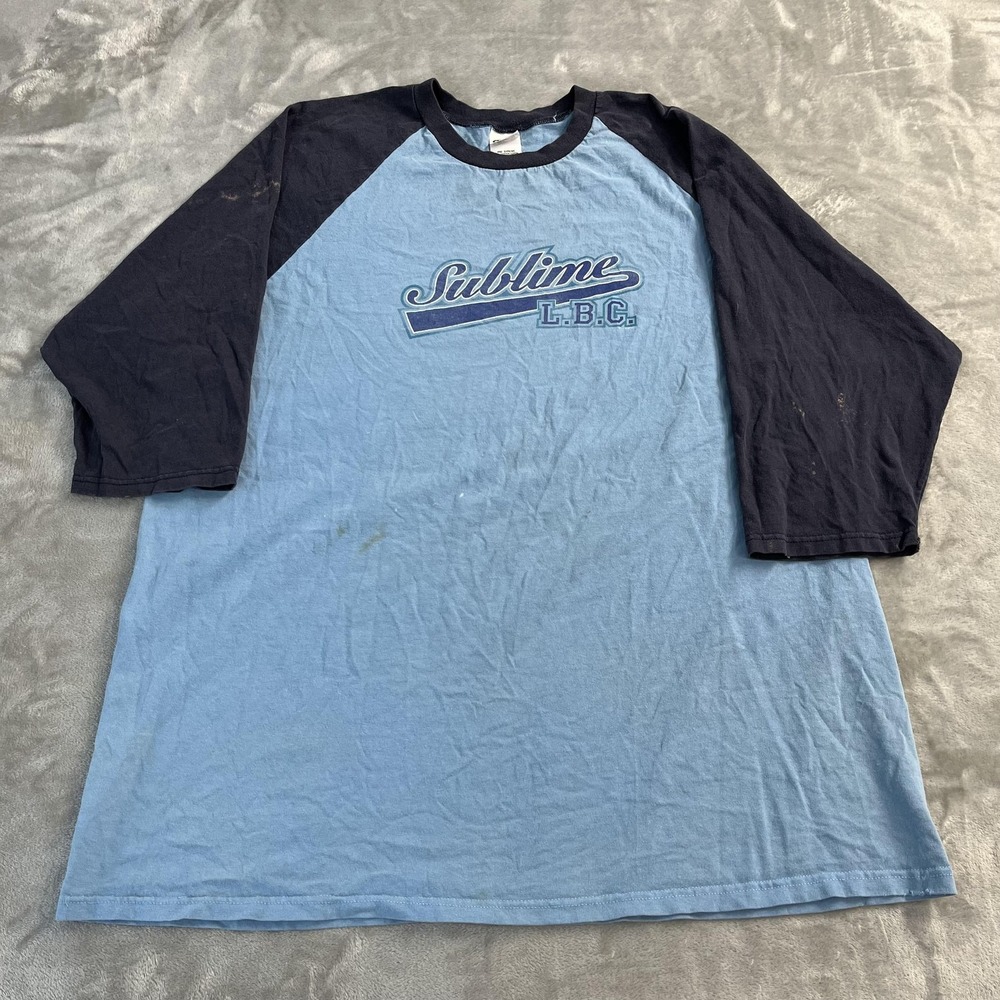 Sublime LBC Shirt Mens 2XL Blue Raglan 3/4 Sleeve Baseball Band Tee Anvil Y2K